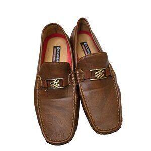 Brown Leather Toddler Loafers With Black Rubber Soles